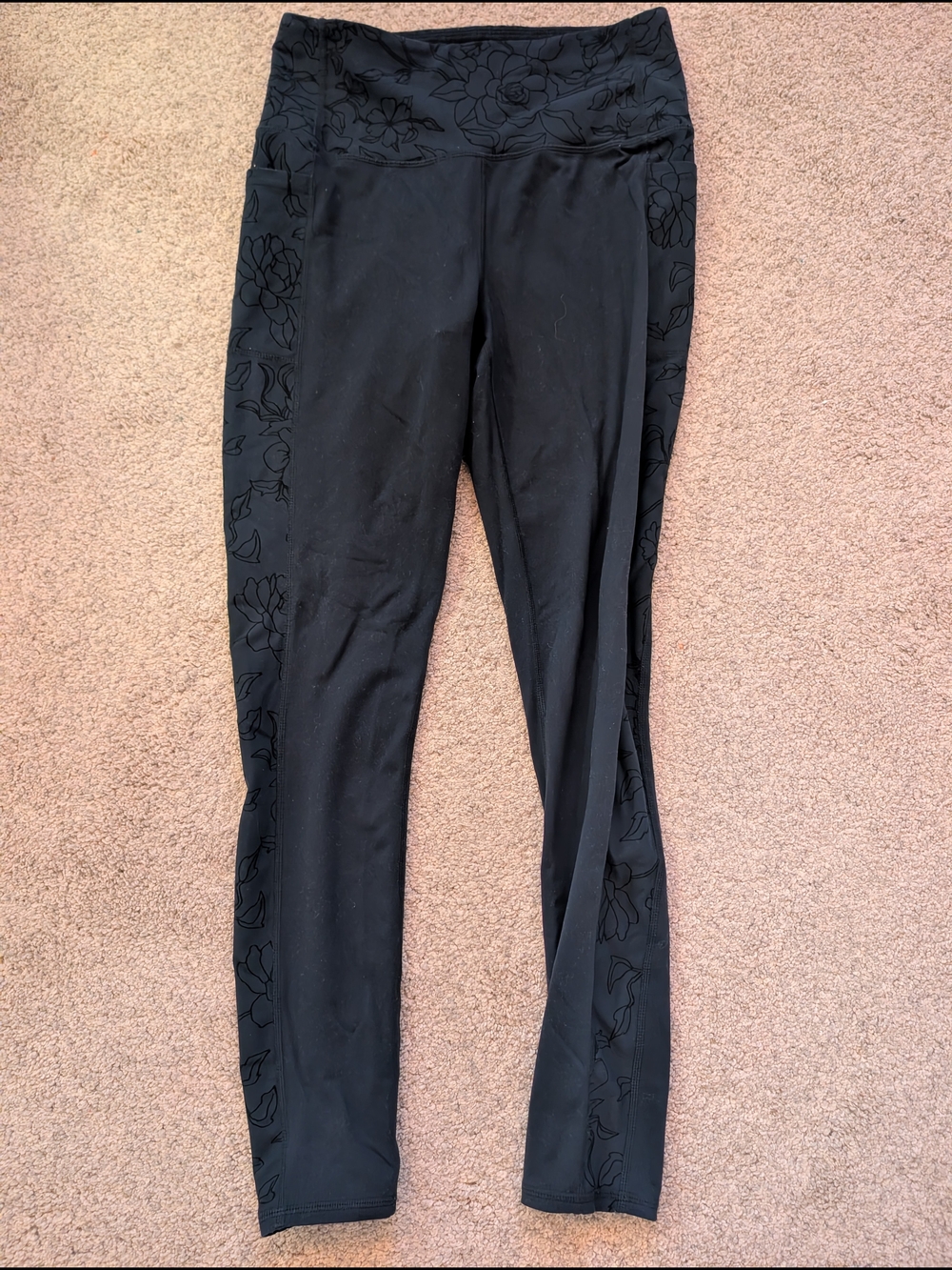 Black High-Waist Floral Side-Panel Leggings